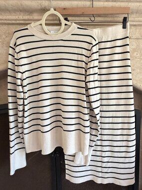 Zara Matching Knit Set — Striped Sweater + Skirt (Size M)